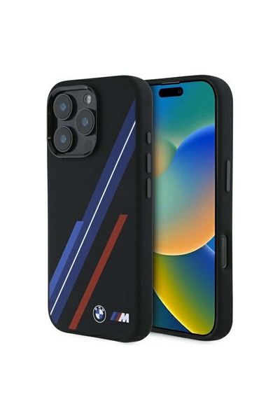 BMW Carcasă pentru iPhone 16 Pro - BMW Hardcase Silicone Random Lines MagSafe (BMHMP16L23SSPK) - Negru