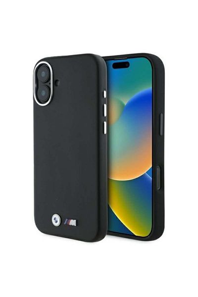 BMW Husă pentru iPhone 16 - BMW Piele M Smooth Full Wraped Metal MagSafe (BMHMP16S23PMWK) - Negru