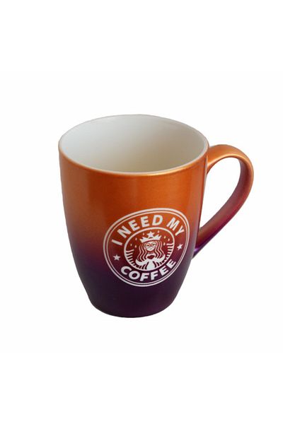 PUFO Need Coffee ceramic mug, for tea, coffee, juice, 360 ml, yellow/purple