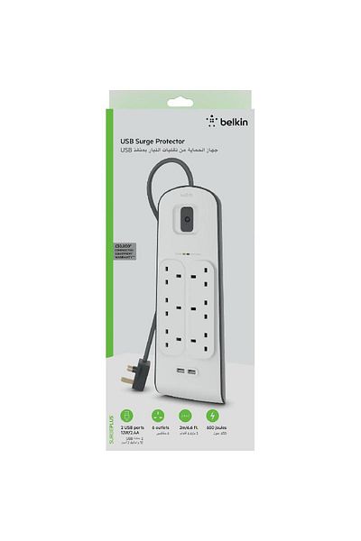 Belkin واقي من زيادة التيار + شاحن USB 6 منافذ؛ 2 منفذ USB 2.00 متر (6.56 قدم)