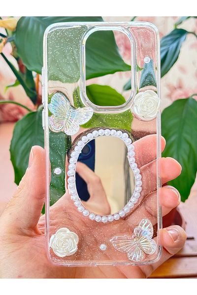 Fibaks حافظة هاتف Xiaomi Redmi Note 8 Pro ثلاثية الأبعاد على شكل فراشة وردية مع غطاء سيليكون بتصميم شفاف ومرآة