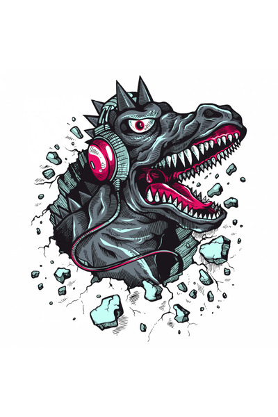 INOVATIX Set de 8 piese, autocolant dinozaur ascultând la căști, INOVATIX®. 6 cm