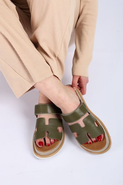 SOFT Women's Genuine Leather Khaki Color Comfortable Summer Sandals – Hrms Model Orthopedic Eva Sole