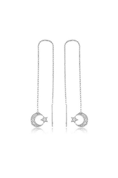 norsary Silver Chain Moon Star Earrings