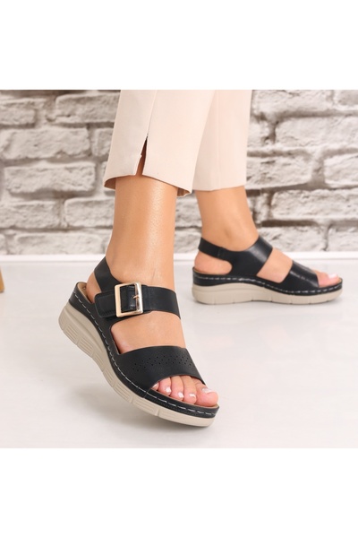 Botinelli Sandale negre cu platformă pentru femei, din piele ecologică Palosa...