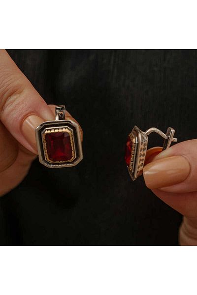 norsary Silver Ruby Stone Authentic Women Earrings