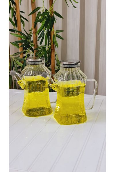 behila Como Metal Covered 1000 ml Borosilicate Glass Oil/Circle Sippy Oil Pot 2 Pieces