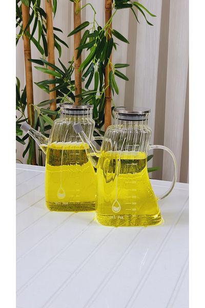 behila Como Metal Covered 1000 ml Borosilicate Glass Oil/Circle Sippy Oil Pot 2 Pieces