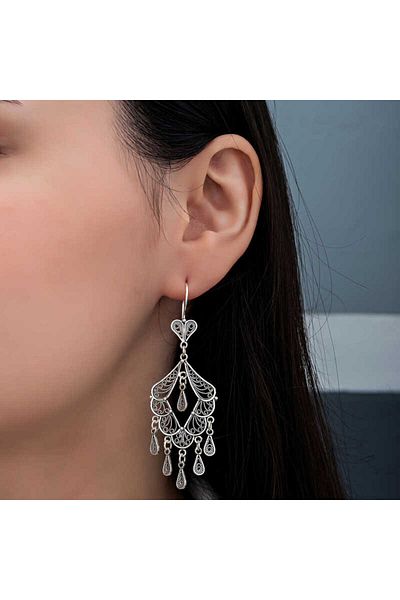 norsary Silver Filigree Dangle Women's Earrings