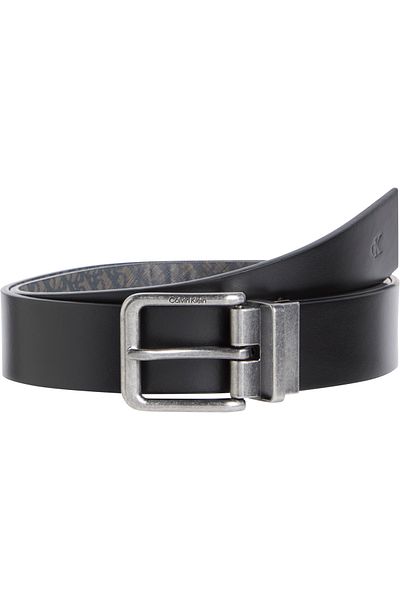 Calvin Klein Men Black & Gray Pinstripe Aop Casual Pin Buckle Fixed Belt