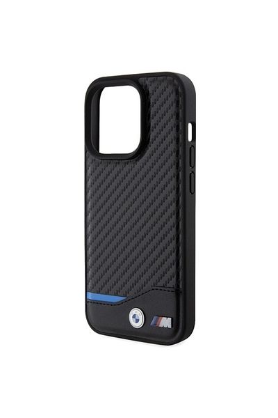 BMW Husă pentru iPhone 15 Pro - BMW Leather Carbon MagSafe (BMHMP15L22NBCK) - Negru