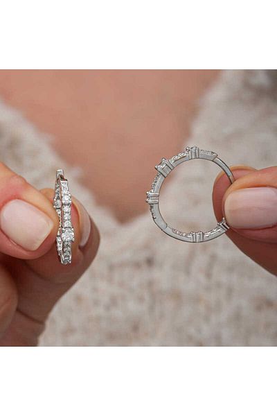 norsary Silver Zircon Stone Hoop Women's Earrings