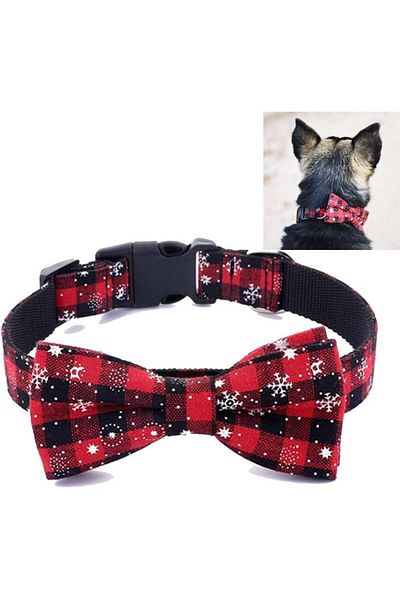 Karll Egurs Christmas dog collar with bow tie, textile, red/black, size S