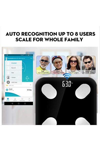 fulina Multifunctional body fat scale,high precision,supports 13 languages with Bluetooth,26x26x2cm,white