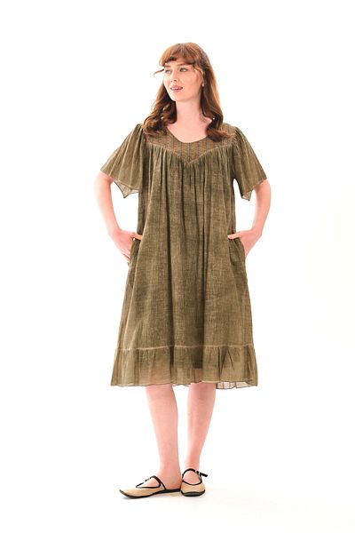 Butik Esra Kandemir Summer Cotton Washable Fabric Lined Large Size Dress - 1059