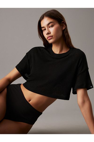 Calvin Klein Women Black Crew Neck Cover-up Top