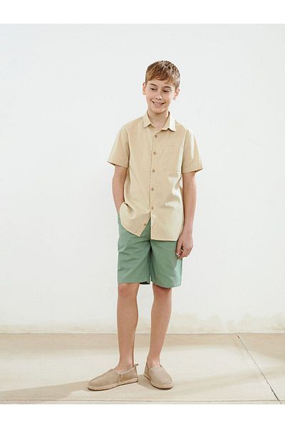 LC Waikiki Lcw Kids Khaki Linen Blend Boy Shirt S5Bm98Z4Nvy25