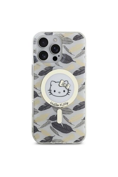 Hello Kitty Case for iPhone 16 Pro Max - Hello Kitty Hardcase IML Golden Leaves MagSafe (HKHMP16XHGLEH) - White