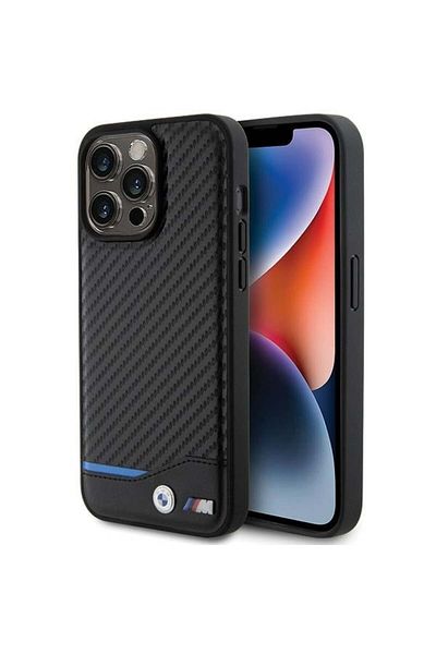 BMW IPhone 15 Pro Max Case - BMW Leather Carbon (BMHCP15X22NBCK) - Black