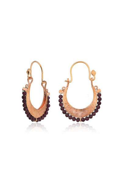 norsary Silver Burgundy Jewelled Bohemian Earrings