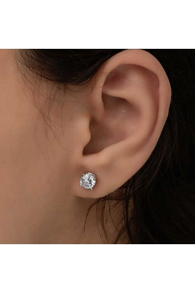 norsary Silver 6 mm White Zircon Single Stone Women's Earrings