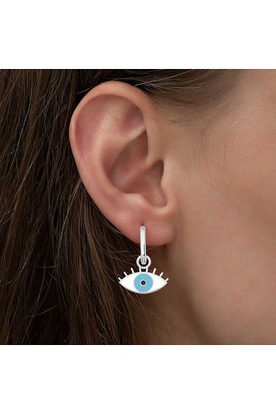 norsary Silver Phosphorescent Blue Eye Earrings