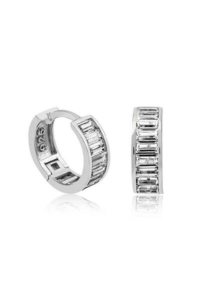 norsary Silver Baguette Jewelled Hoop Earrings