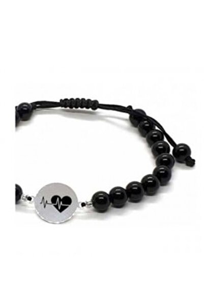 byRetroChique Bratara onix si banut argint gravat EKG INIMA PLINA