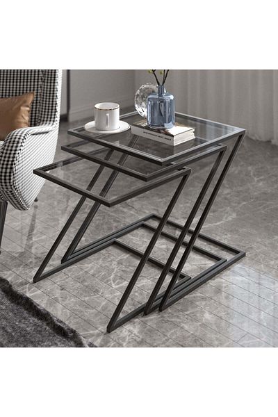 Marsah Home Set 3 masute de cafea patrate cu sticla transparenta