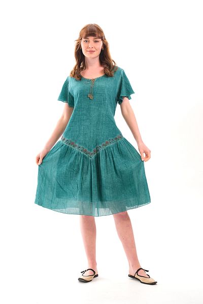 Butik Esra Kandemir Summer Cotton Washable Fabric Lined Embroidered Large Size Dress - 1051