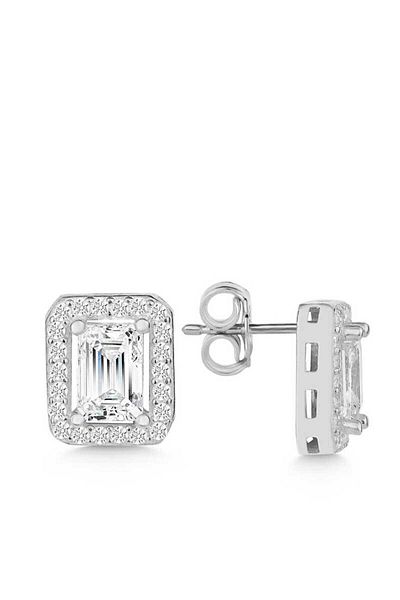 norsary Silver White Baguette Stone Studded Women's Earrings