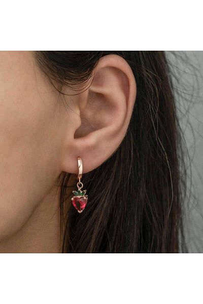 norsary Silver Strawberry Figure Fruit Earrings