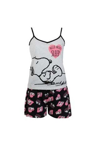 SNOOPY Set Pijama din Bumbac Gri Negre Roz Snoopy