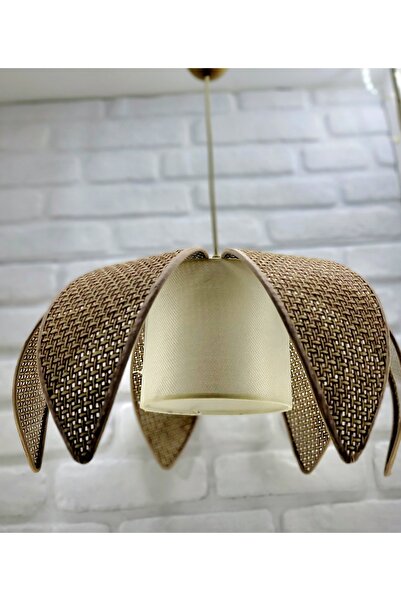 Decodelight Hasır Hazeran Rattan Palmiye Model Bohem Salon Oturma Odası Hol Cafe Restaurant Tekli Sarkıt Avize