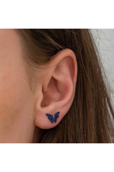 norsary Silver Navy Blue Butterfly Earrings