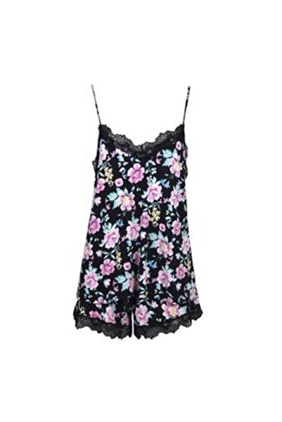 OEM Black Floral Pajama Set with Black Lace for Women