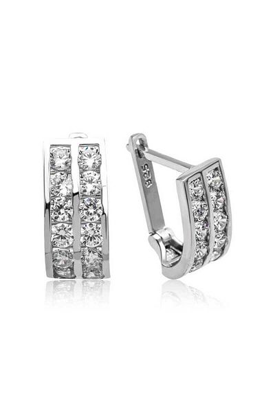 norsary Silver Double Row White Stone J Women's Earrings