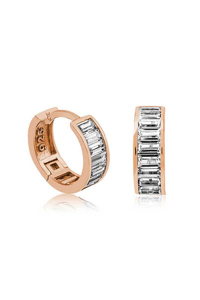 norsary Silver Rose Baguette Jewelled Hoop Earrings