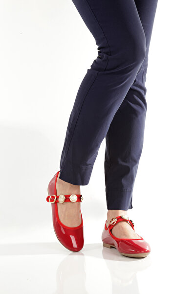 PAYZİN '' Alda'' Red Patent Leather Round Toe Helmet Accessory Ballerina Ballet New Season