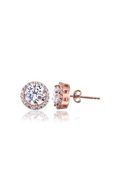 norsary Silver Rose Oval Mounted Diamond Model Earrings