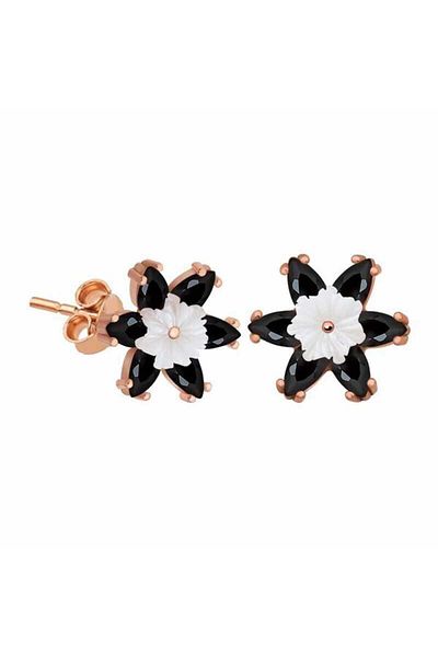 norsary Silver Black Lotus Flower Earrings