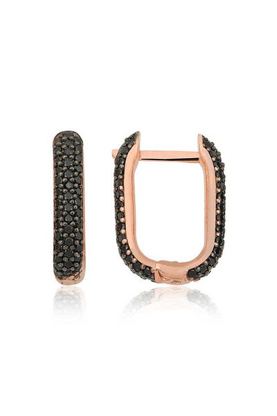norsary Silver double-sided black stone j earrings