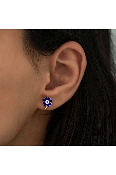 norsary Silver Phosphorescent Navy Blue Clover Earrings