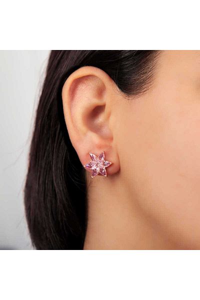 norsary Silver Rose Pink Lotus Flower Studded Women's Earrings