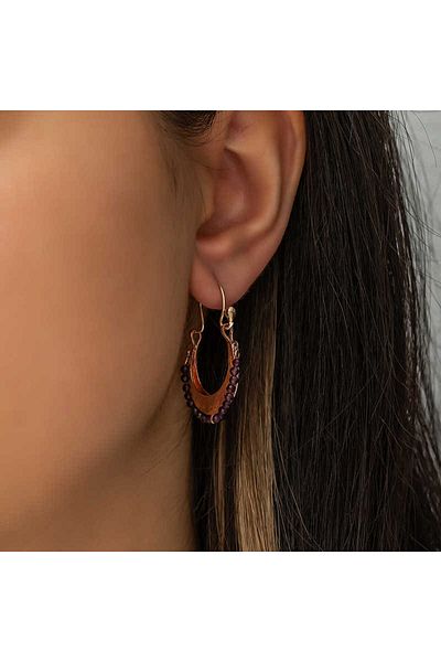 norsary Silver Burgundy Jewelled Bohemian Earrings