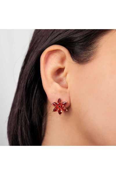 norsary Silver Red Lotus Flower Studs Earrings