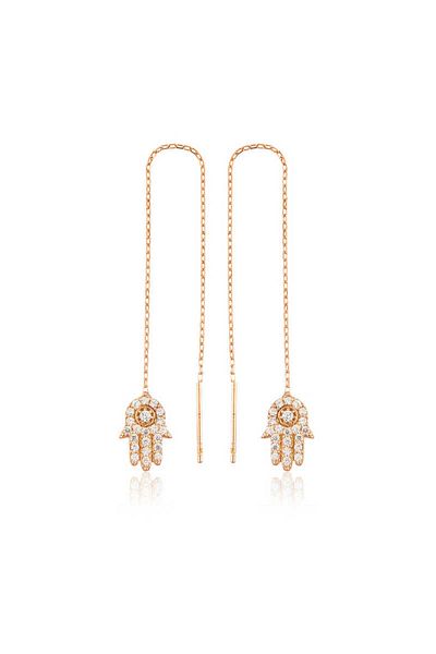norsary Fatma Mother Hand Earrings with Silver Chain