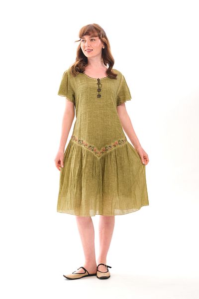 Butik Esra Kandemir Summer Cotton Washable Fabric Lined Embroidered Large Size Dress - 1051