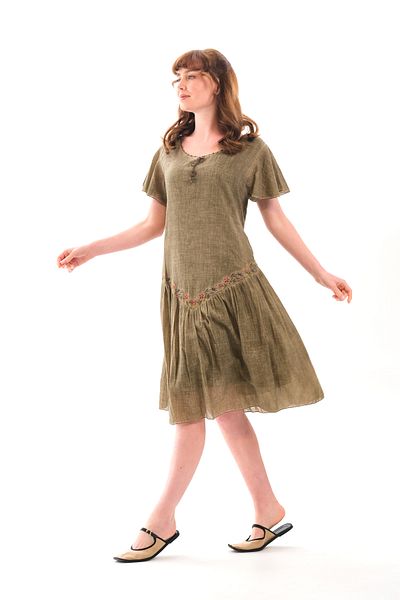 Butik Esra Kandemir Summer Cotton Washable Fabric Lined Embroidered Large Size Dress - 1051