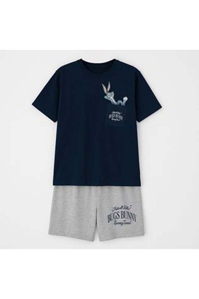 Jumbo Set Pijama din Bumbac Albastru Gri 'Looney Tunes' pentru Barbati